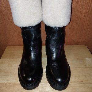 NWOT/B/  Marc Fisher Black Leather W/ Sherpa Top, Willoe Women, Size 9, Boots.:)